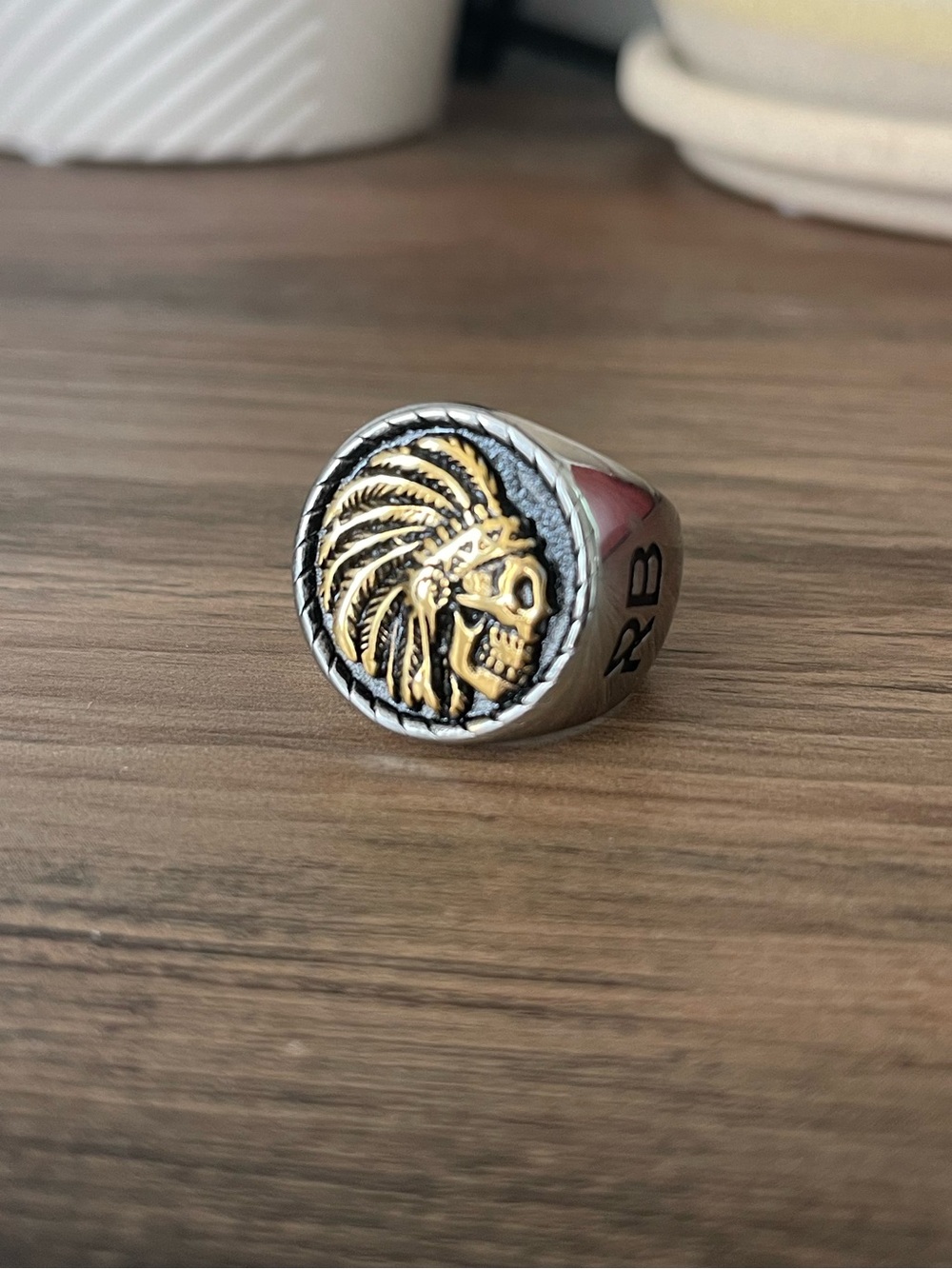 Two-Tone Skull Chief Signet Ring — Gold & Silver